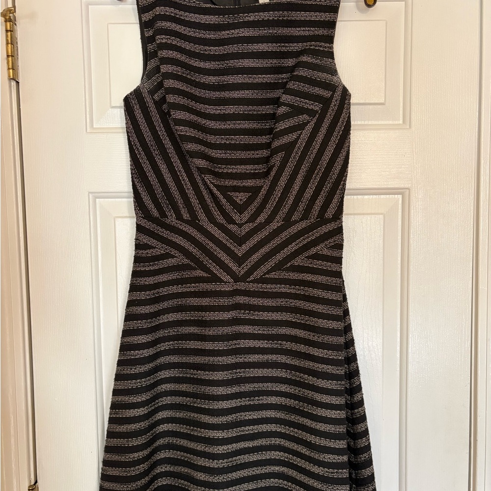 Halogen Sleeveless Black and Grey Striped A-Line Dress